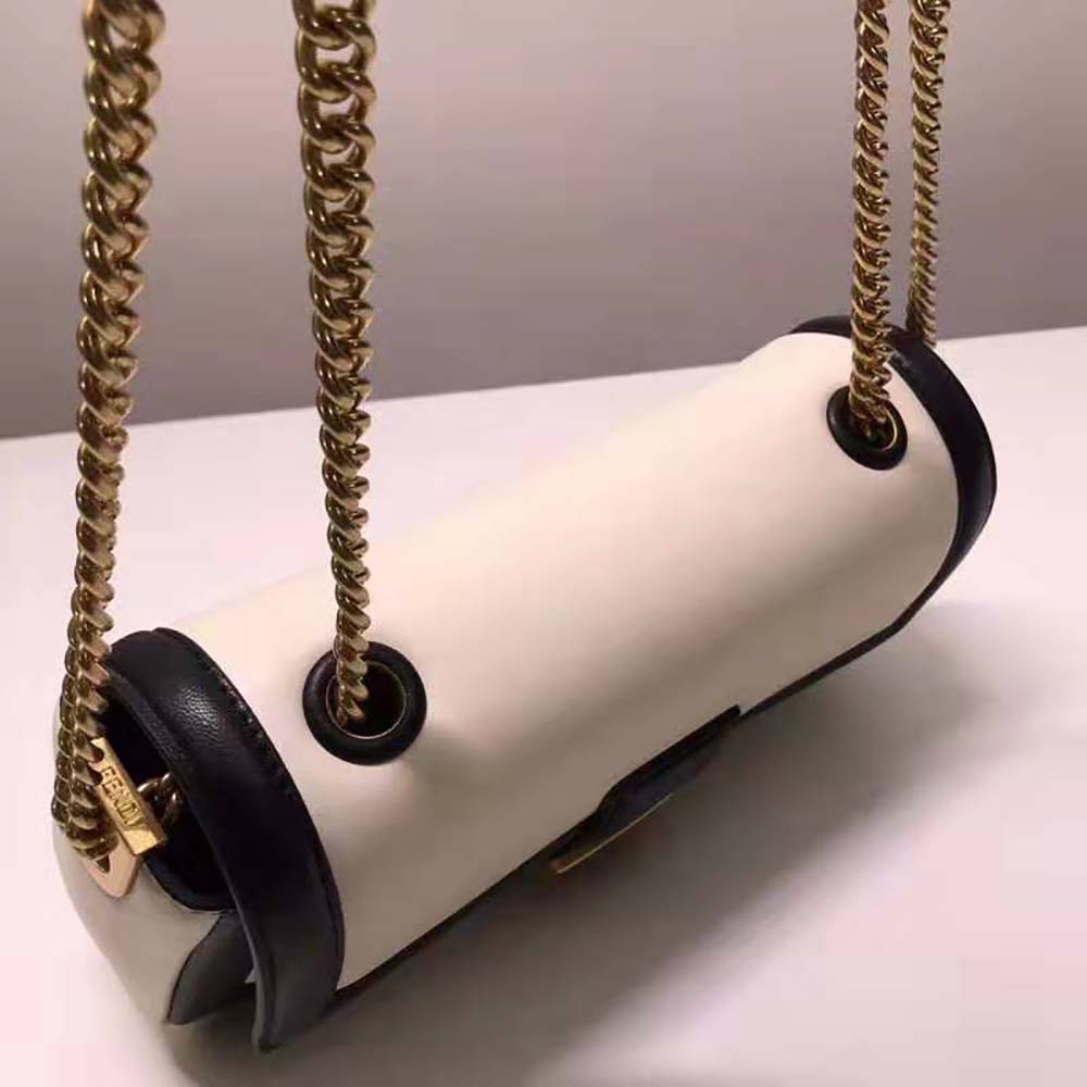 Fendi Women Baguette Chain Black and White Nappa Leather Bag