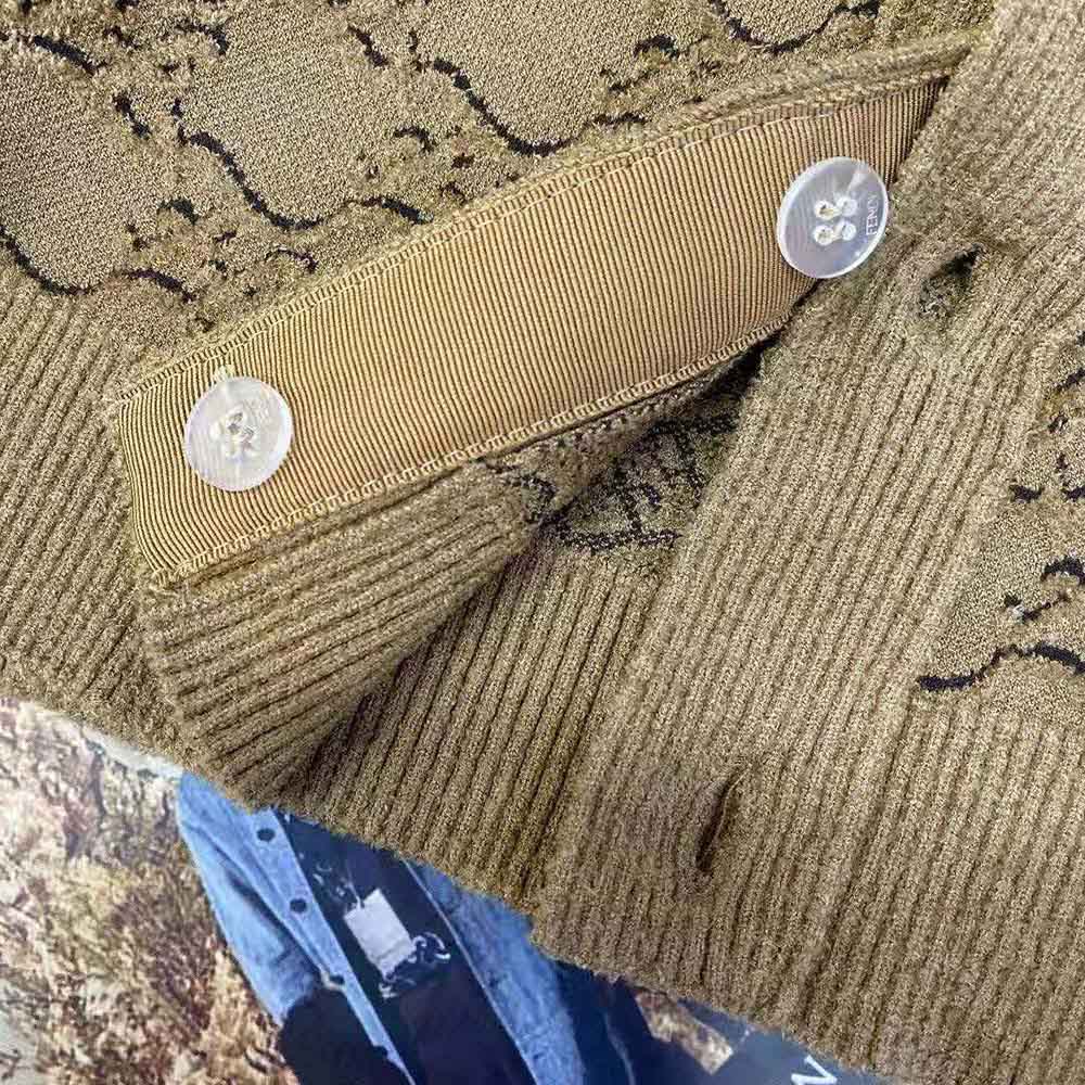 Fendi Women Beige Velvet and Viscose Cardigan with V Neck and Ribbed Edges