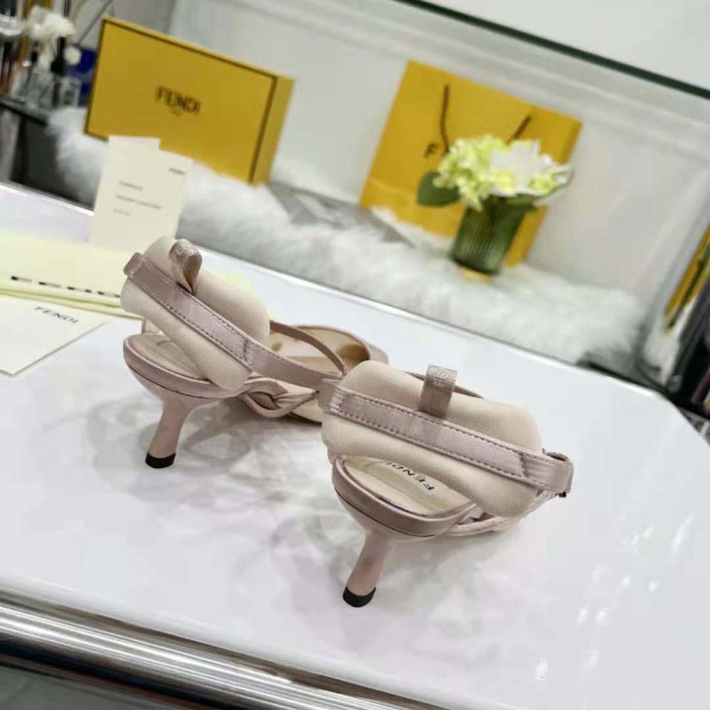 Fendi Women Colibri Lite Beige Mesh and FF Karligraphy Medium-Heel Slingbacks