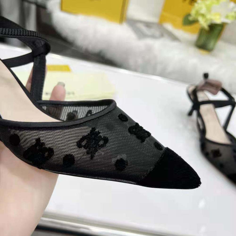 Fendi Women Colibri Lite Black Mesh and FF Karligraphy Medium-Heel Slingbacks