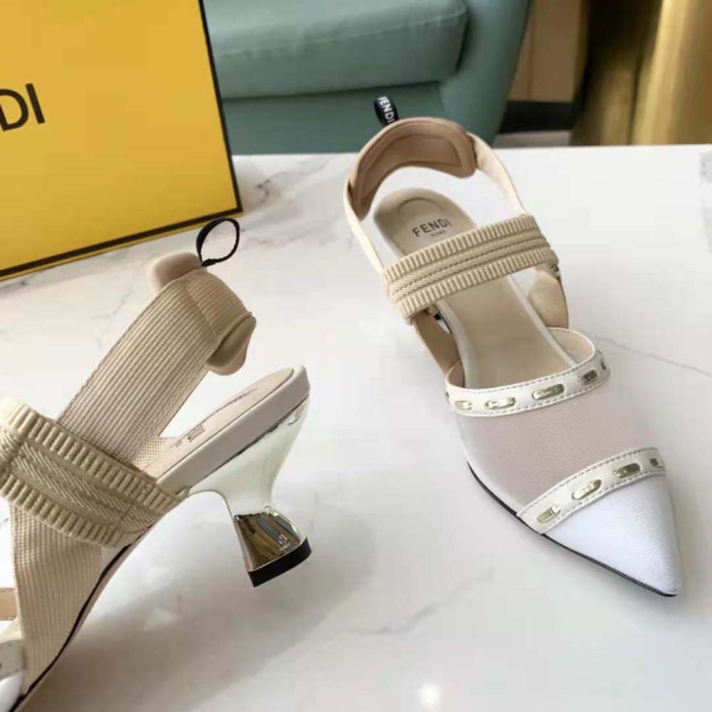 Fendi Women Colibri Pink Mesh High-Heel Slingbacks with Metal Stitches