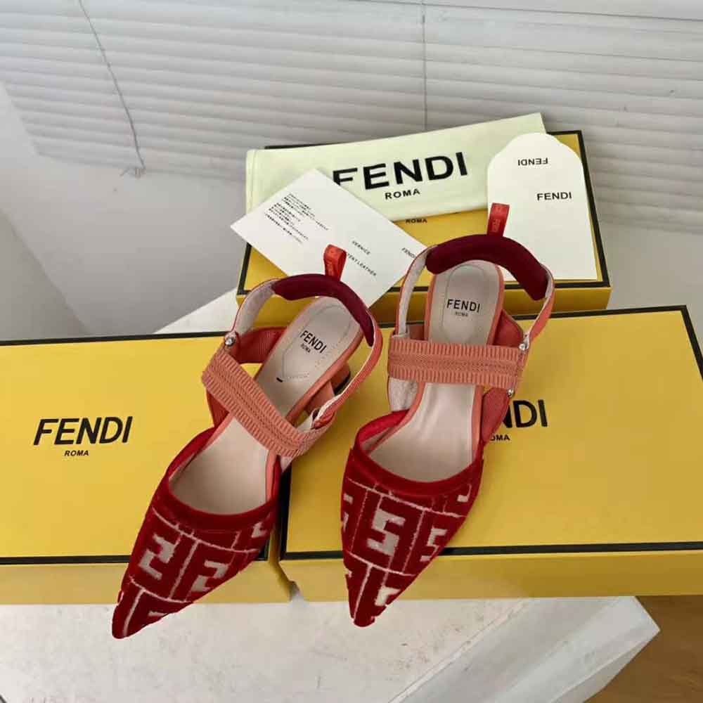 Fendi Women Colibri Red Micromesh Slingbacks with a Medium Heel