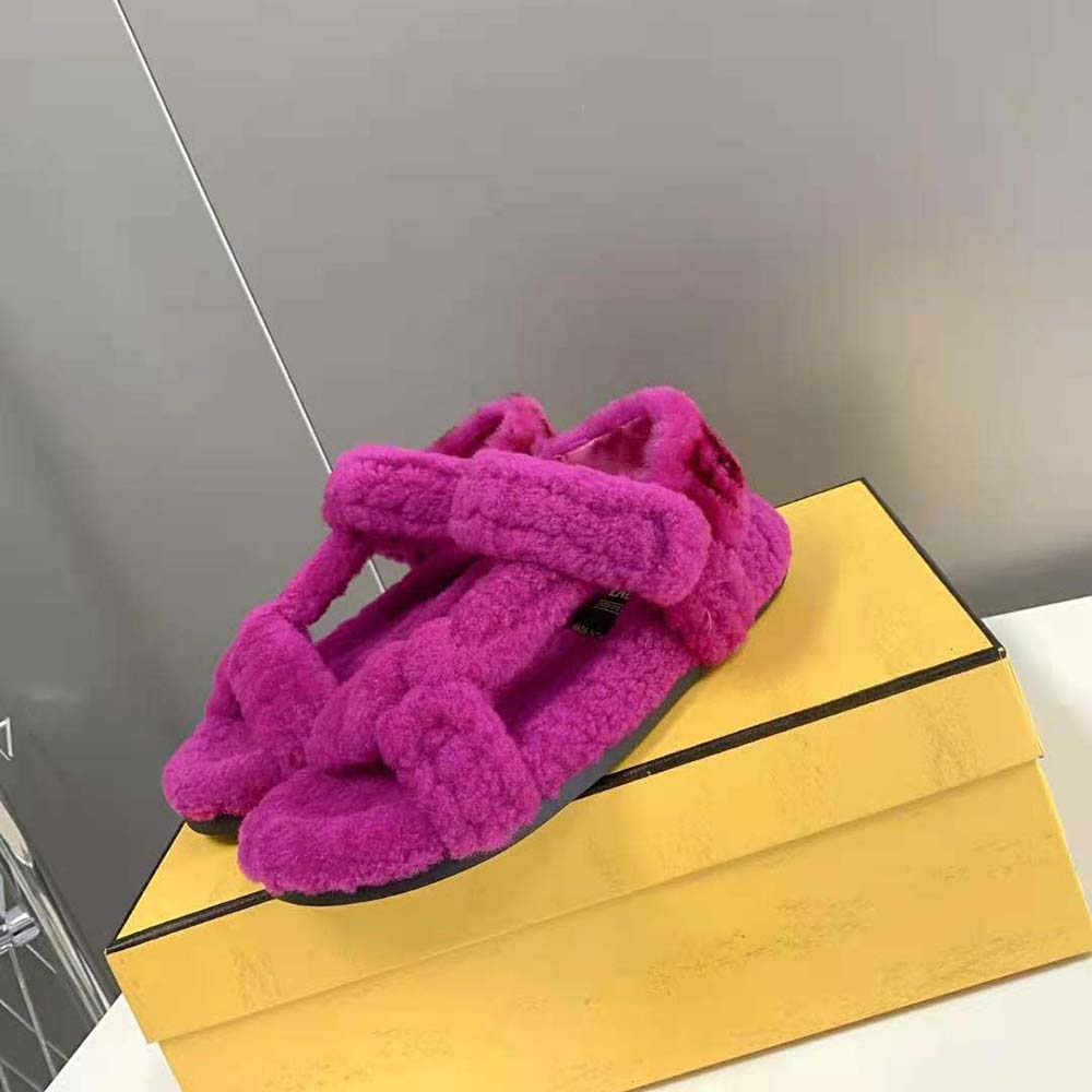 Fendi Women Feel Purple Sheepskin Sandals