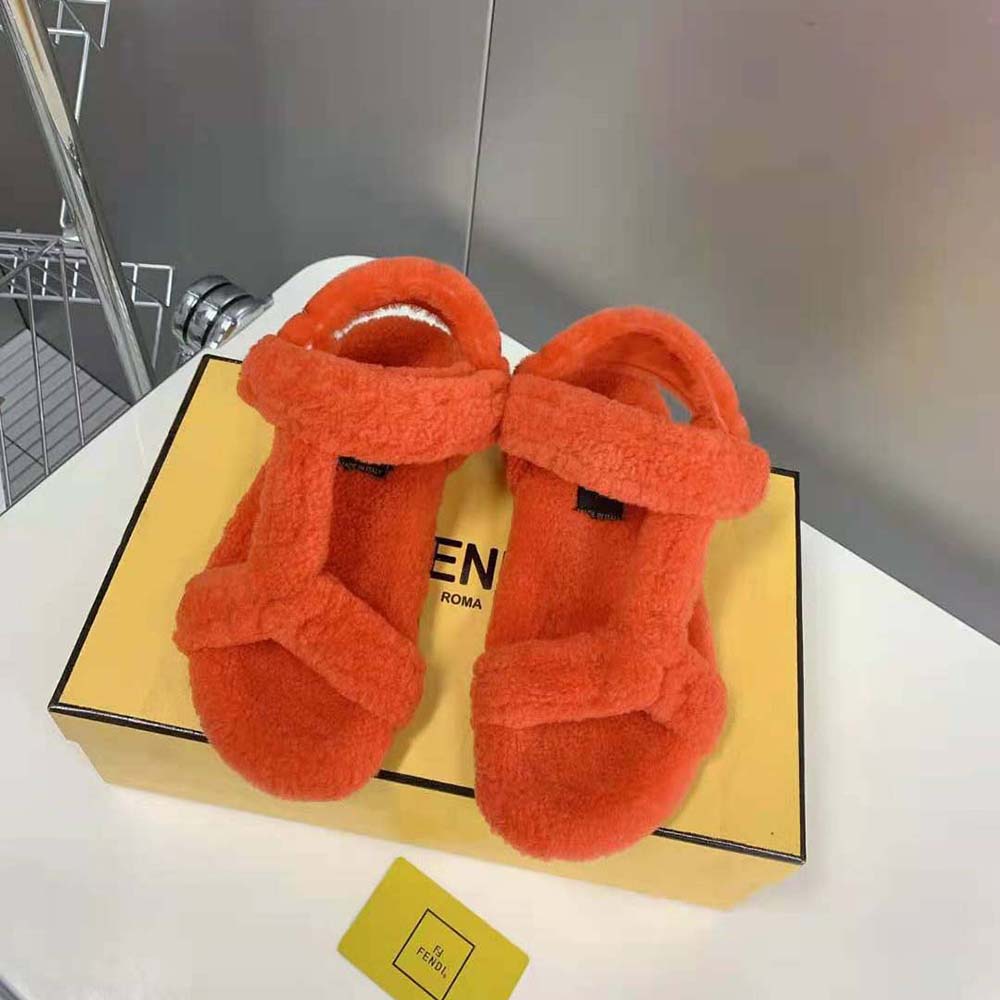 Fendi Women Feel Red Sheepskin Sandals
