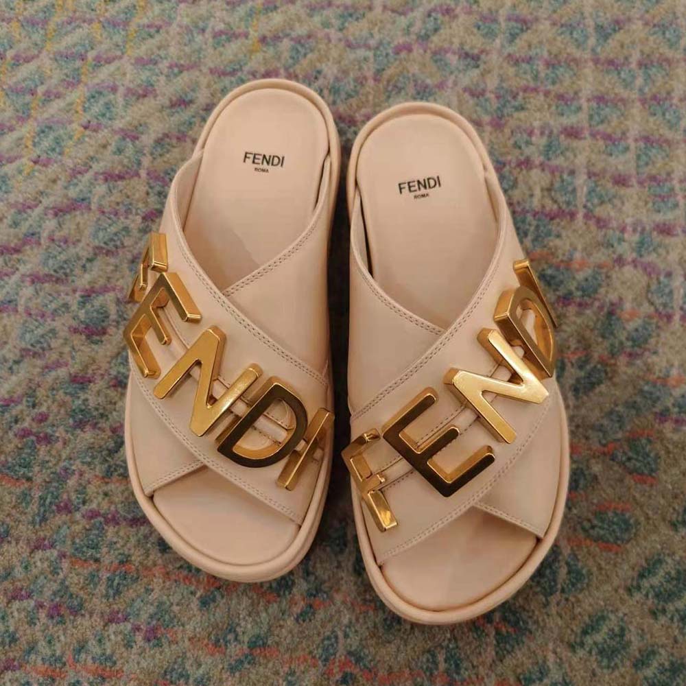 Fendi Women Fendigraphy Pink Leather Slides