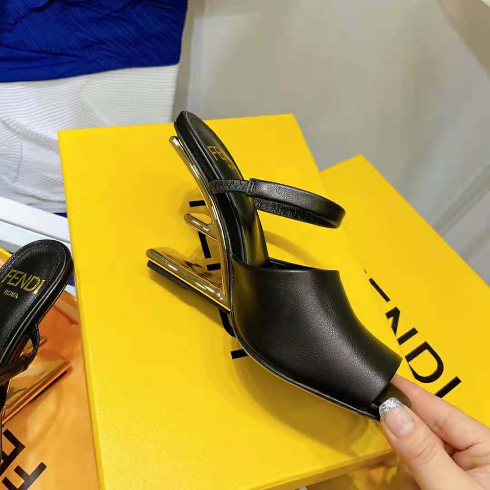 Fendi Women First Black Leather High-Heeled Sandals