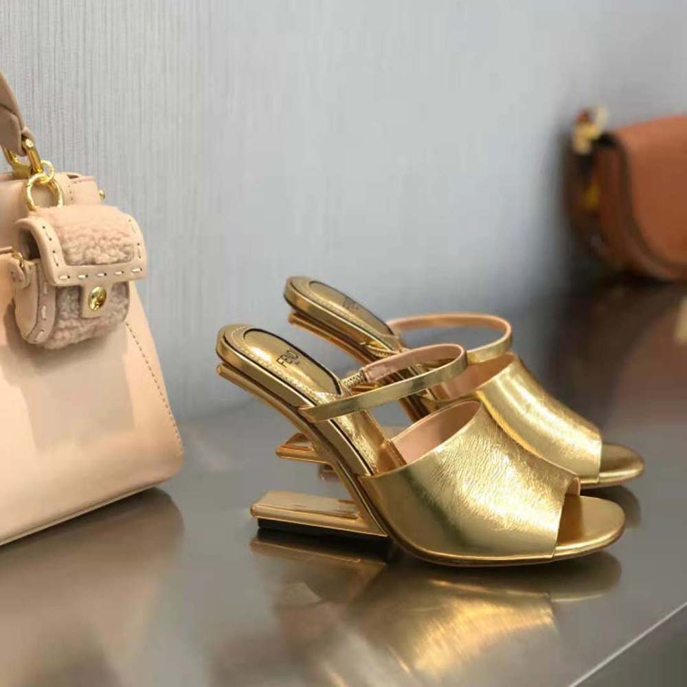 Fendi Women First Gold Nappa Leather High-Heeled Sandals