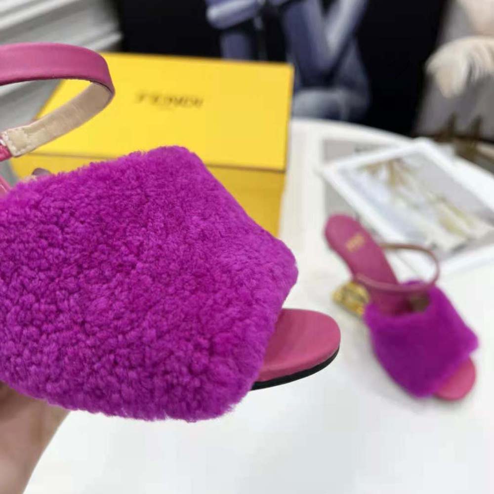 Fendi Women First Purple Sheepskin High-Heeled Sandals