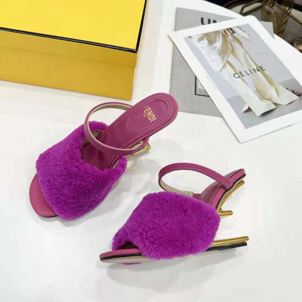 Fendi Women First Purple Sheepskin High-Heeled Sandals