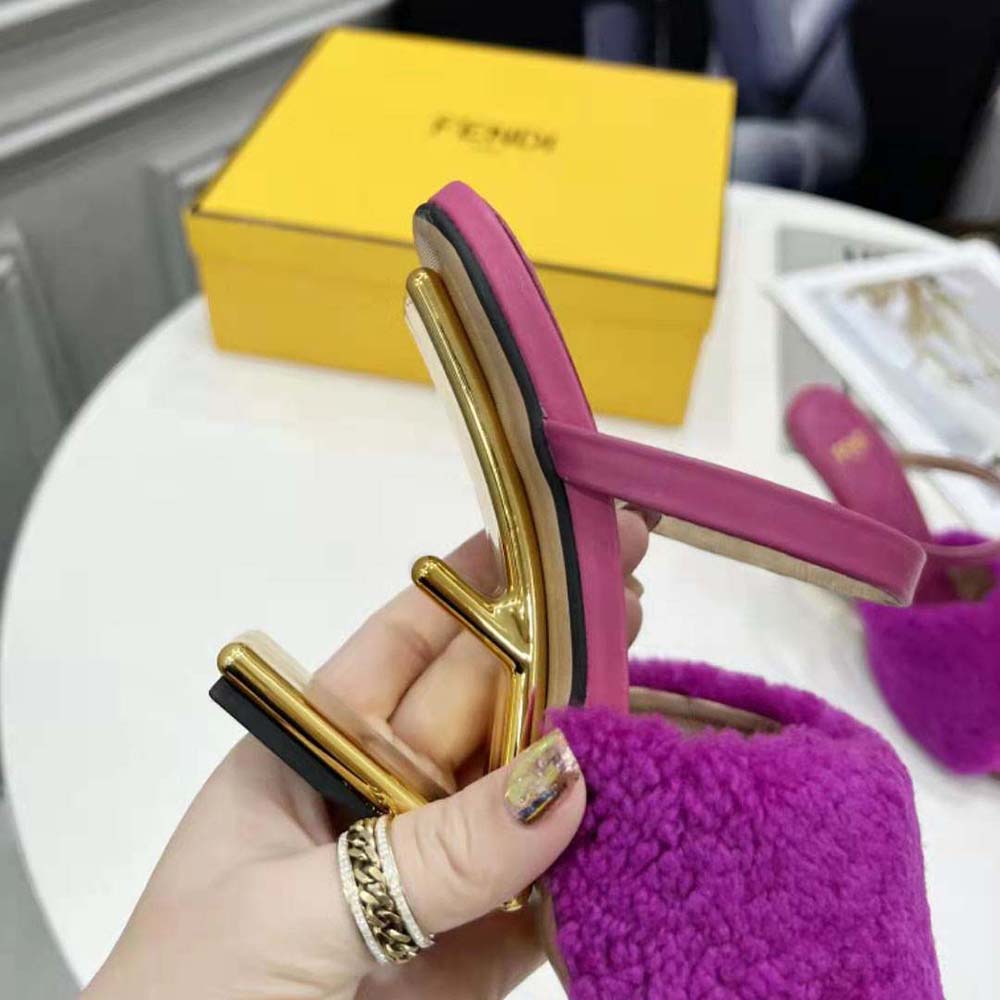 Fendi Women First Purple Sheepskin High-Heeled Sandals