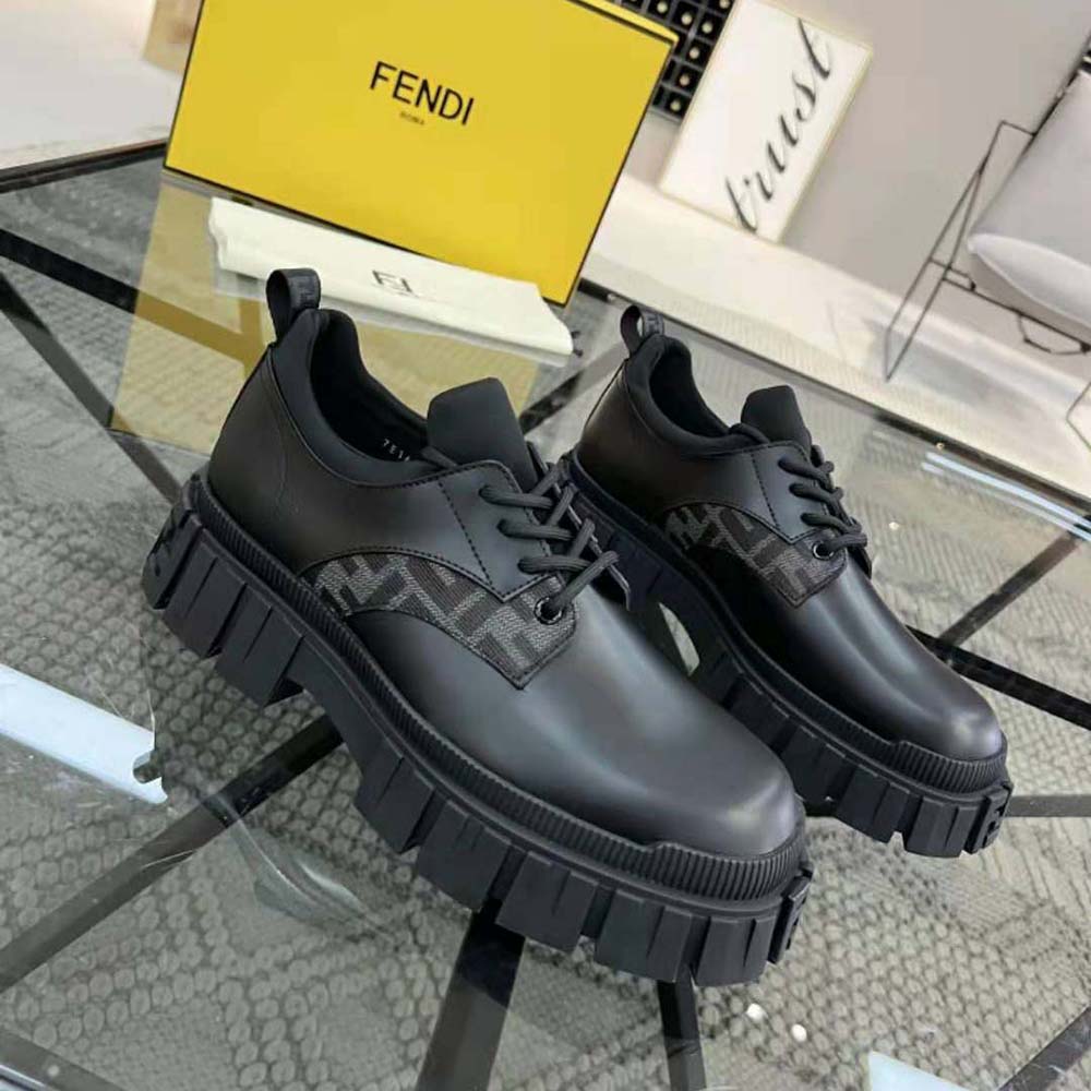 Fendi Men Force Black Leather Lace-Ups