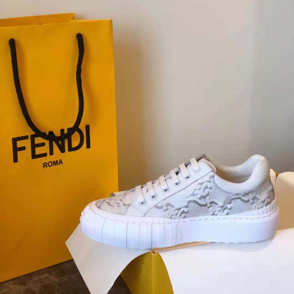 Fendi Women Force White Fabric Low-Top Sneakers
