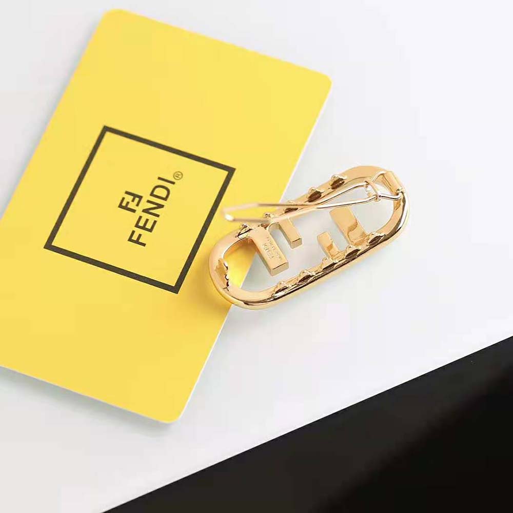 Fendi Women Hair Clip with Fendi O’Lock Motif-Gold