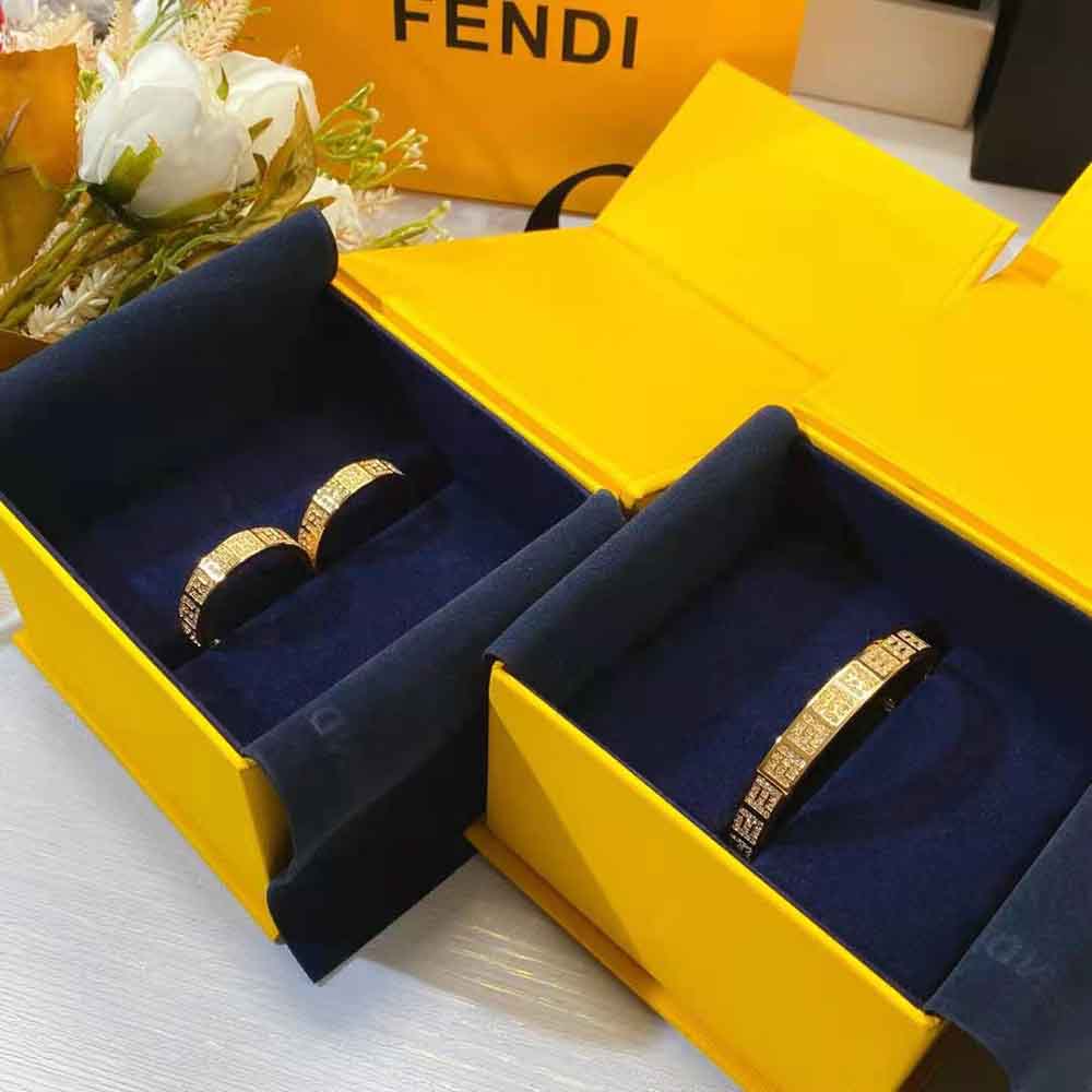 Fendi Women Hoop Earrings with FF Motif Gold-Colored