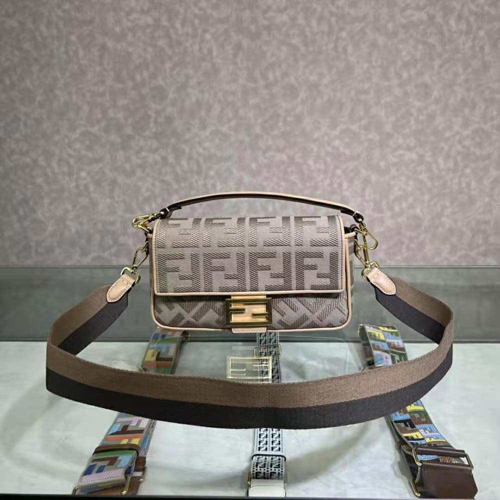 Fendi Women Lconic Medium Baguette Gray FF Canvas Bag