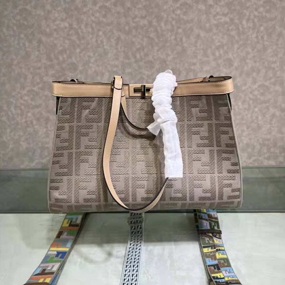Fendi Women Medium Peekaboo X-Tote Gray Canvas Bag