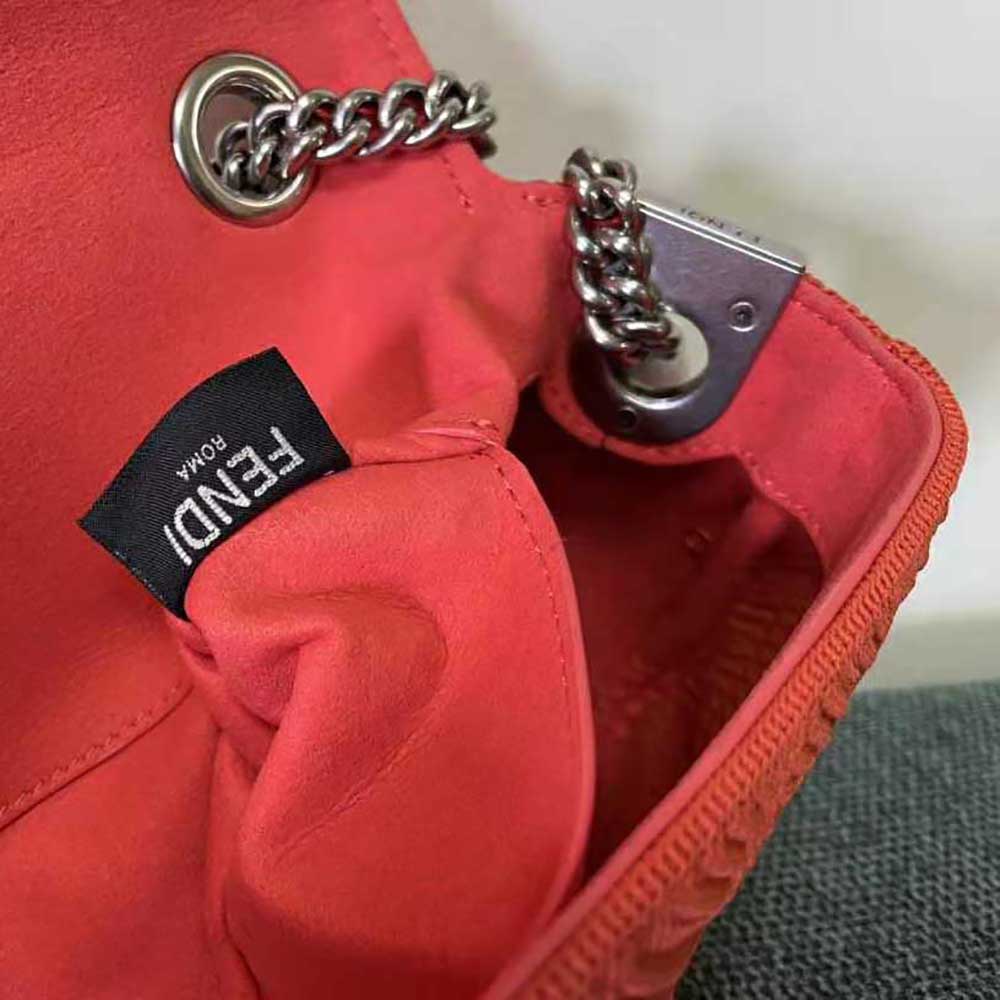 Fendi Women Midi Baguette Chain FF Fabric Bag-Red