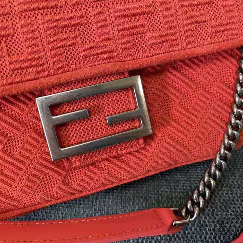 Fendi Women Midi Baguette Chain FF Fabric Bag-Red