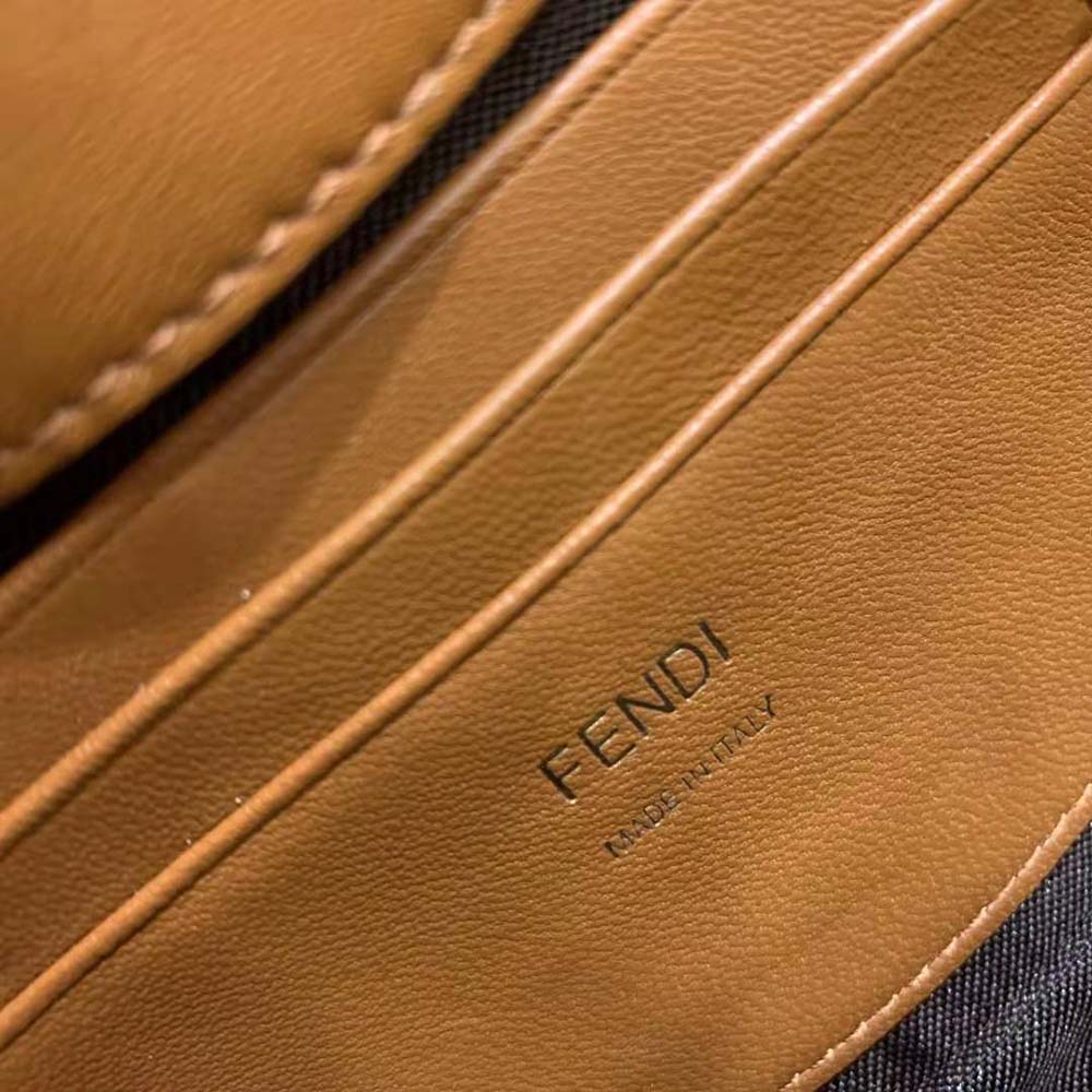 Fendi Women Mini Baguette Chain Brown and Black Nappa Leather Bag