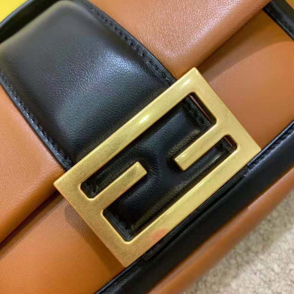 Fendi Women Mini Baguette Chain Brown and Black Nappa Leather Bag