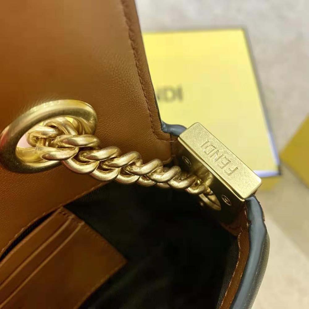 Fendi Women Mini Baguette Chain Brown and Black Nappa Leather Bag