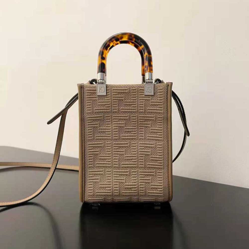 Fendi Women Mini Sunshine Shopper Beige FF Fabric Mini-Bag