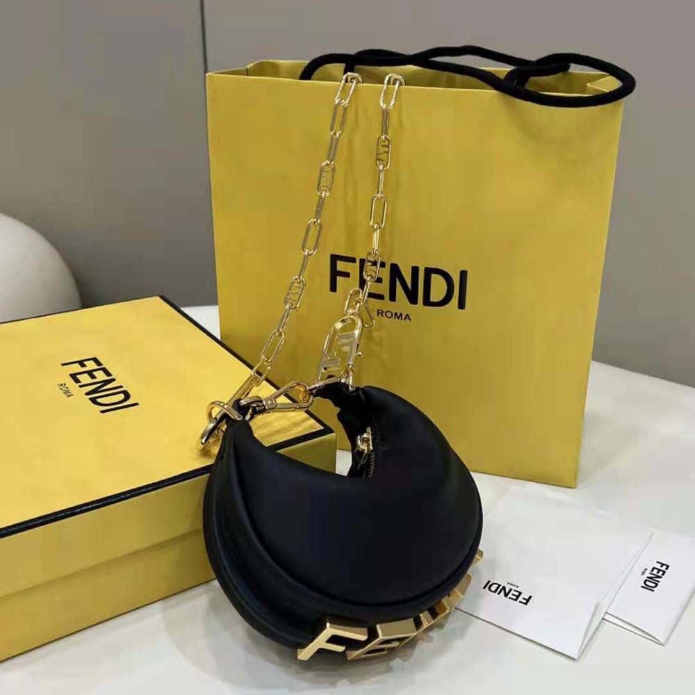 Fendi Women Nano Fendigraphy Black Leather Charm