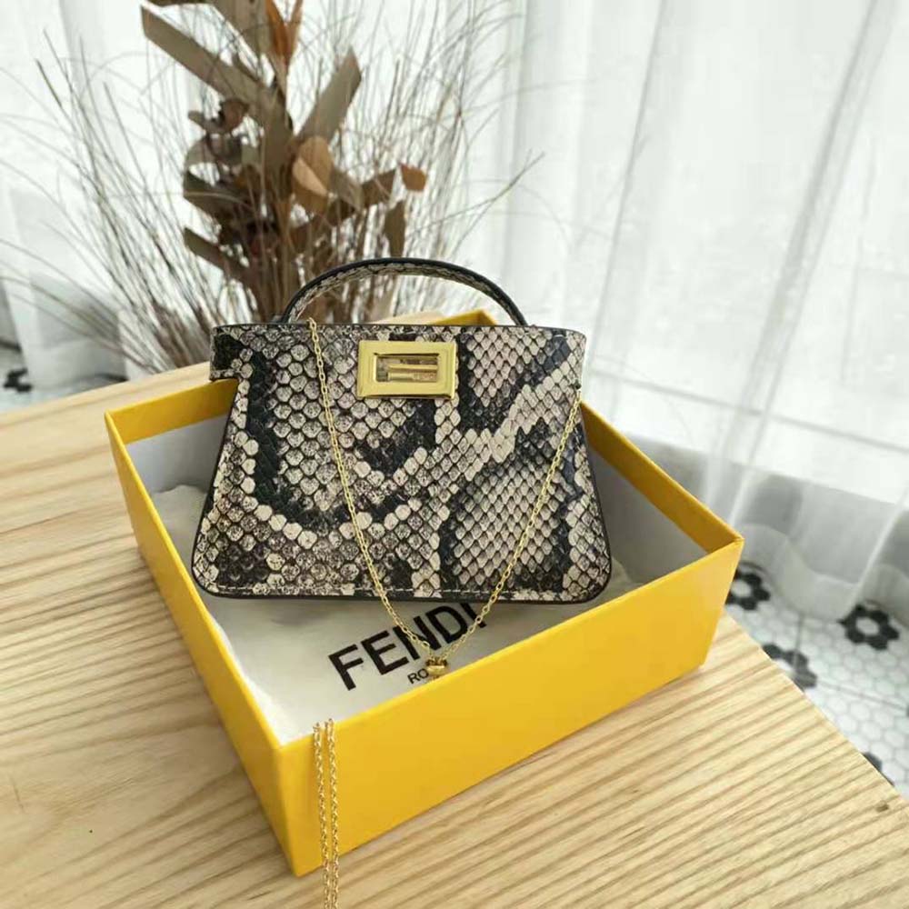 Fendi Women Nano Peekaboo Charm Brown Python Charm