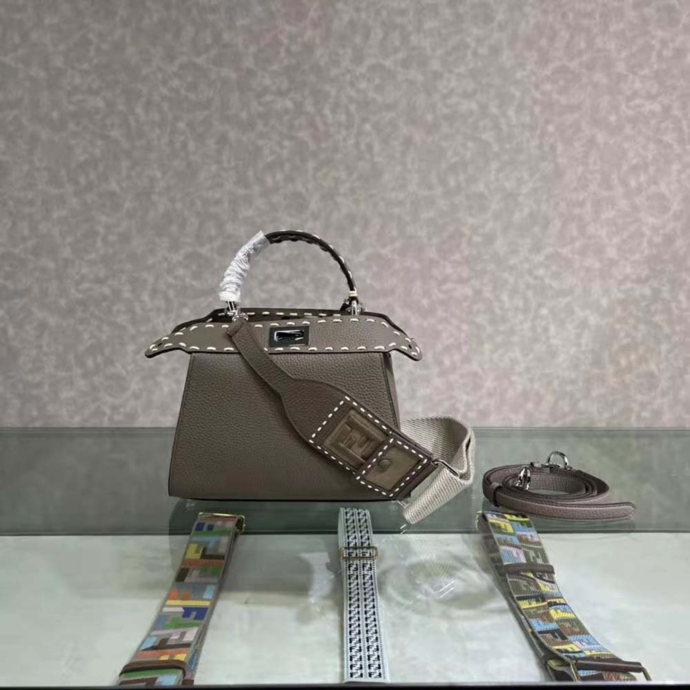 Fendi Women Peekaboo Iconic Mini Full Grain Leather Bag-Brown