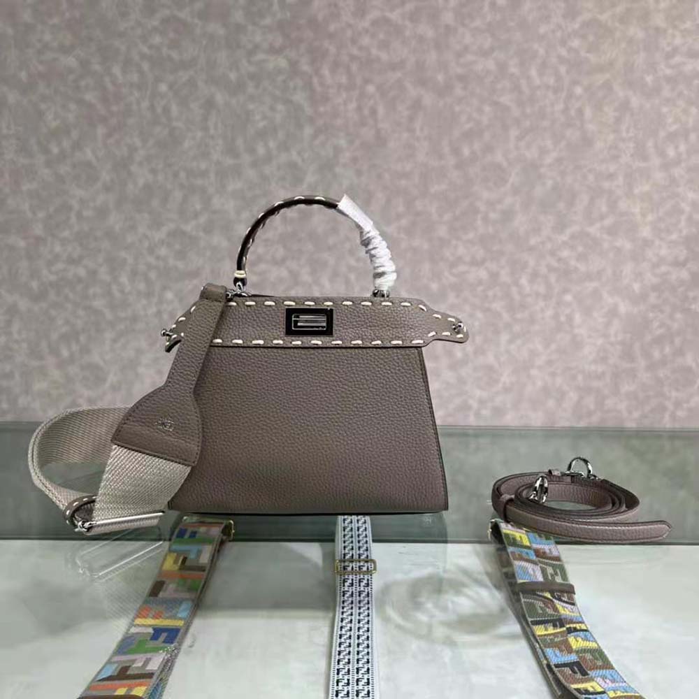 Fendi Women Peekaboo Iconic Mini Full Grain Leather Bag-Brown