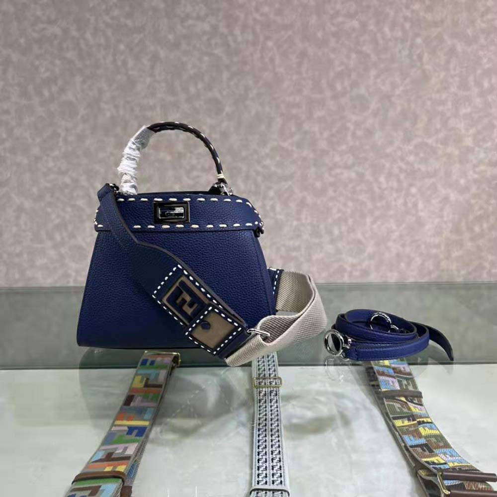 Fendi Women Peekaboo Iconic Mini Full Grain Leather Bag-Navy