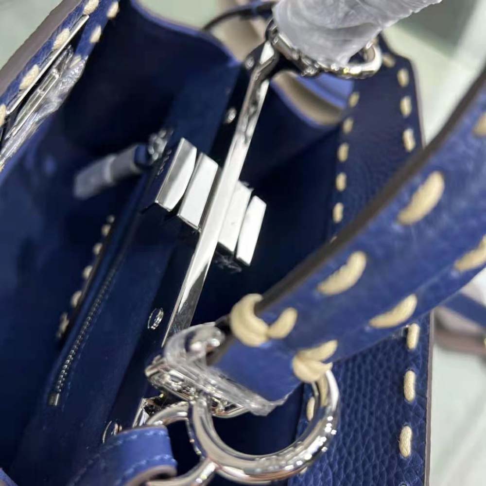 Fendi Women Peekaboo Iconic Mini Full Grain Leather Bag-Navy