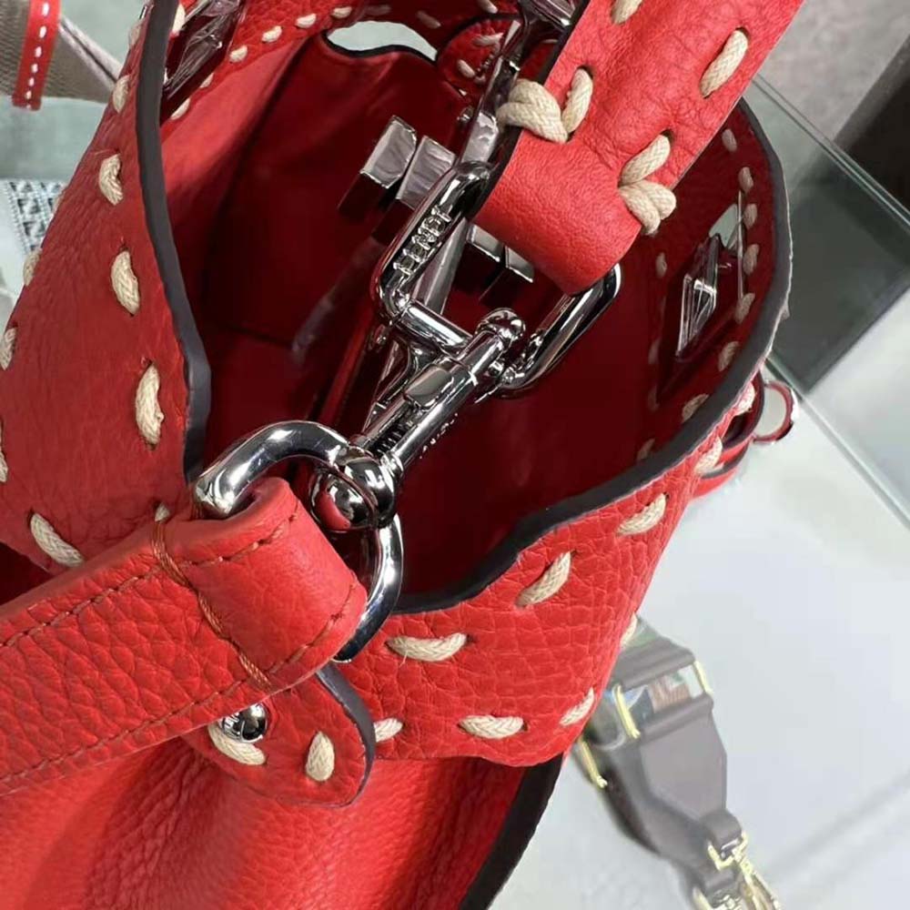 Fendi Women Peekaboo Iconic Mini Full Grain Leather Bag-Red