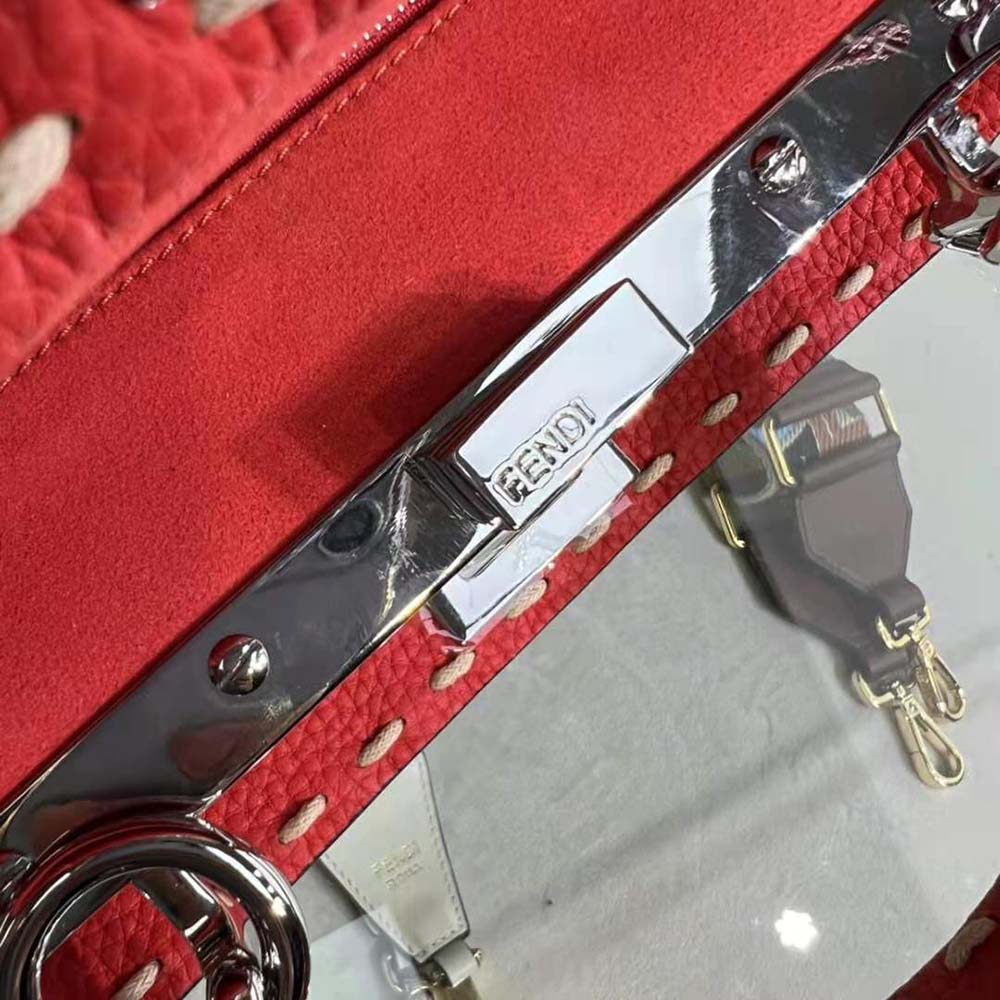 Fendi Women Peekaboo Iconic Mini Full Grain Leather Bag-Red