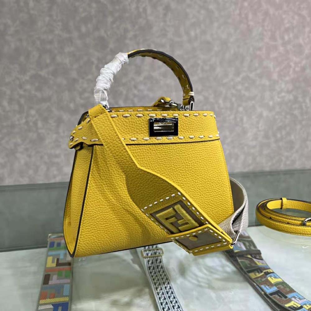Fendi Women Peekaboo Iconic Mini Full Grain Leather Bag-Yellow