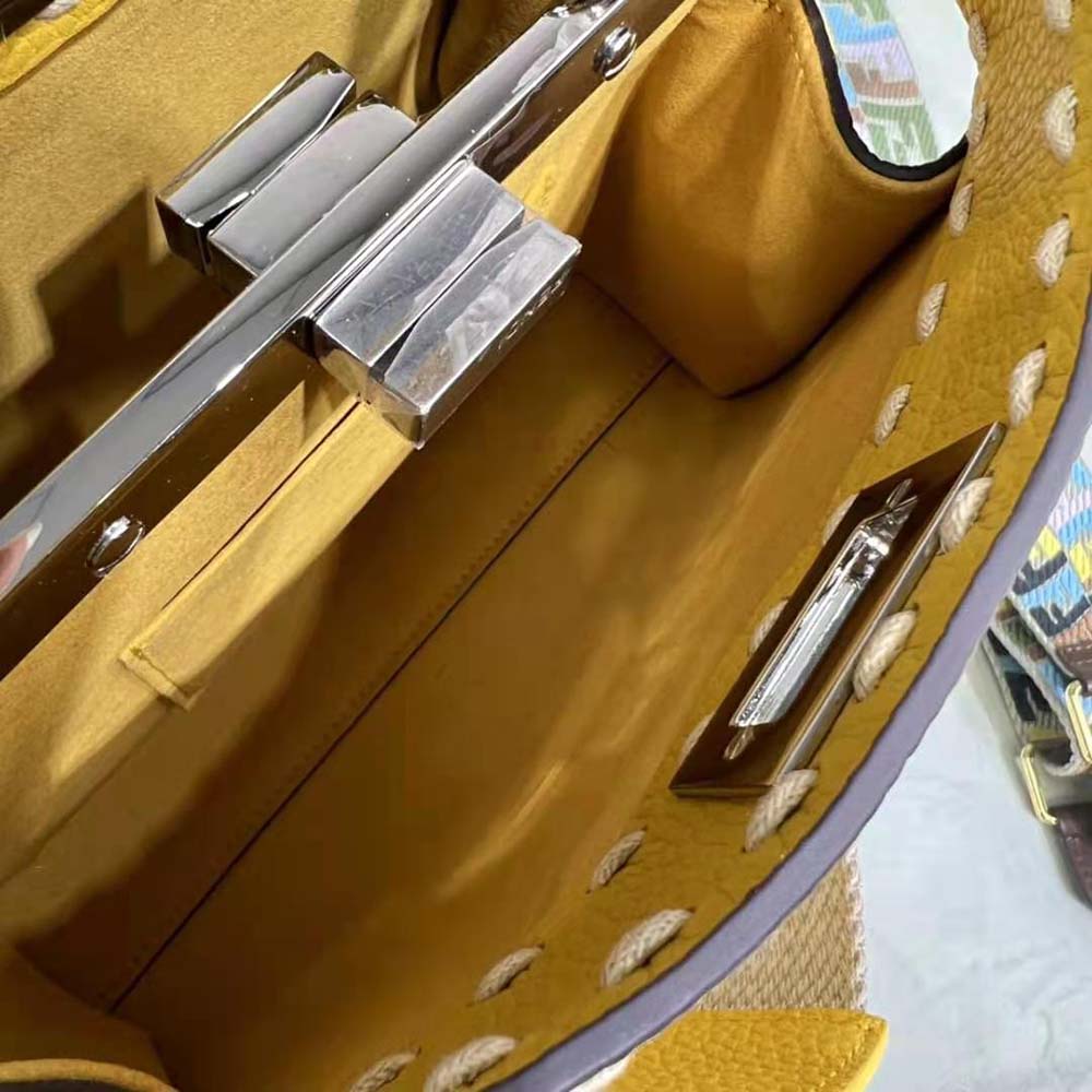 Fendi Women Peekaboo Iconic Mini Full Grain Leather Bag-Yellow