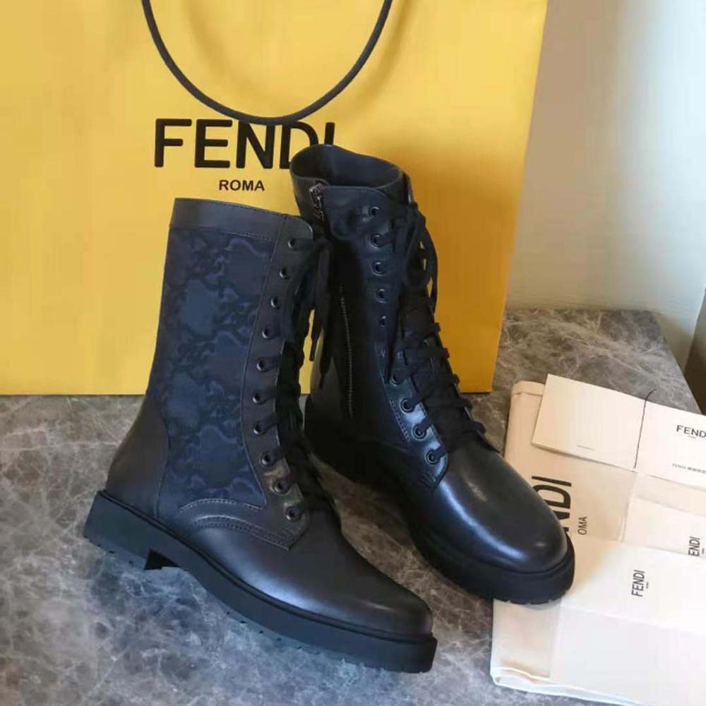 Fendi Women Signature Black Leather Biker Boots