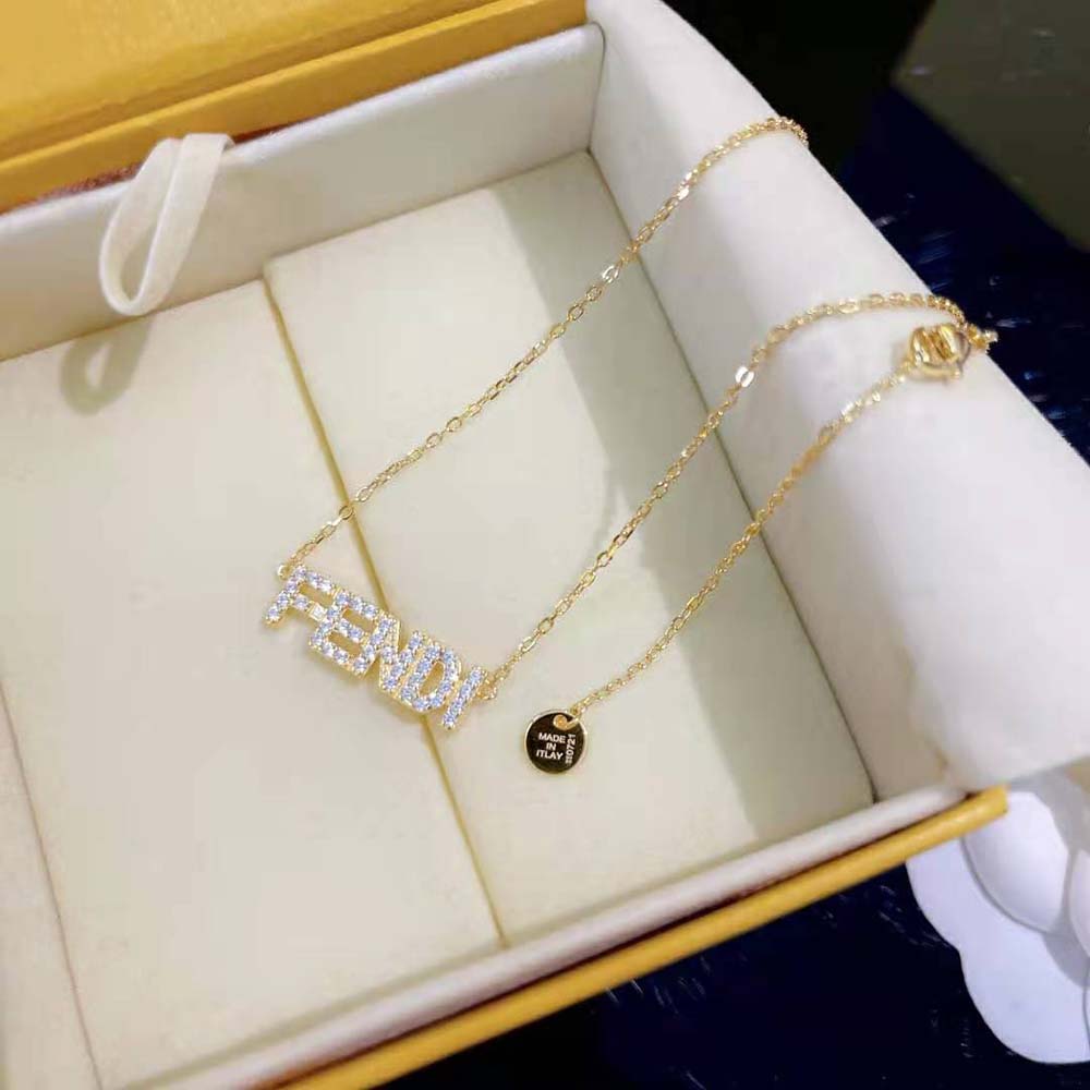 Fendi Women Signature Gold-colored Nnecklace Clip Closure