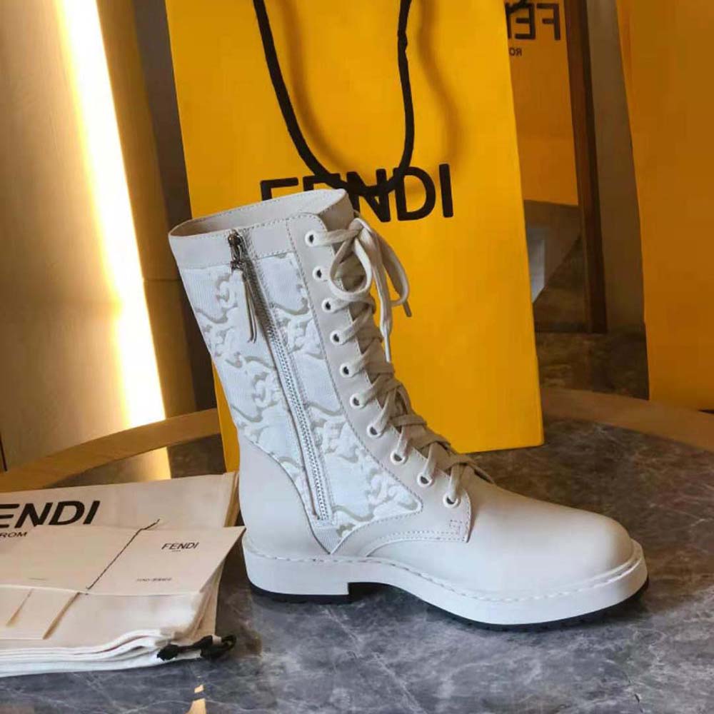 Fendi Women Signature White Leather Biker Boots