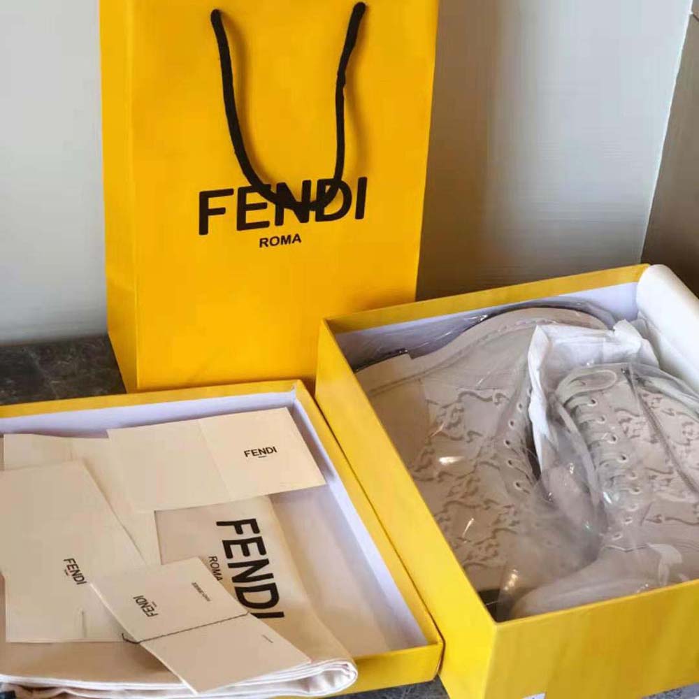 Fendi Women Signature White Leather Biker Boots