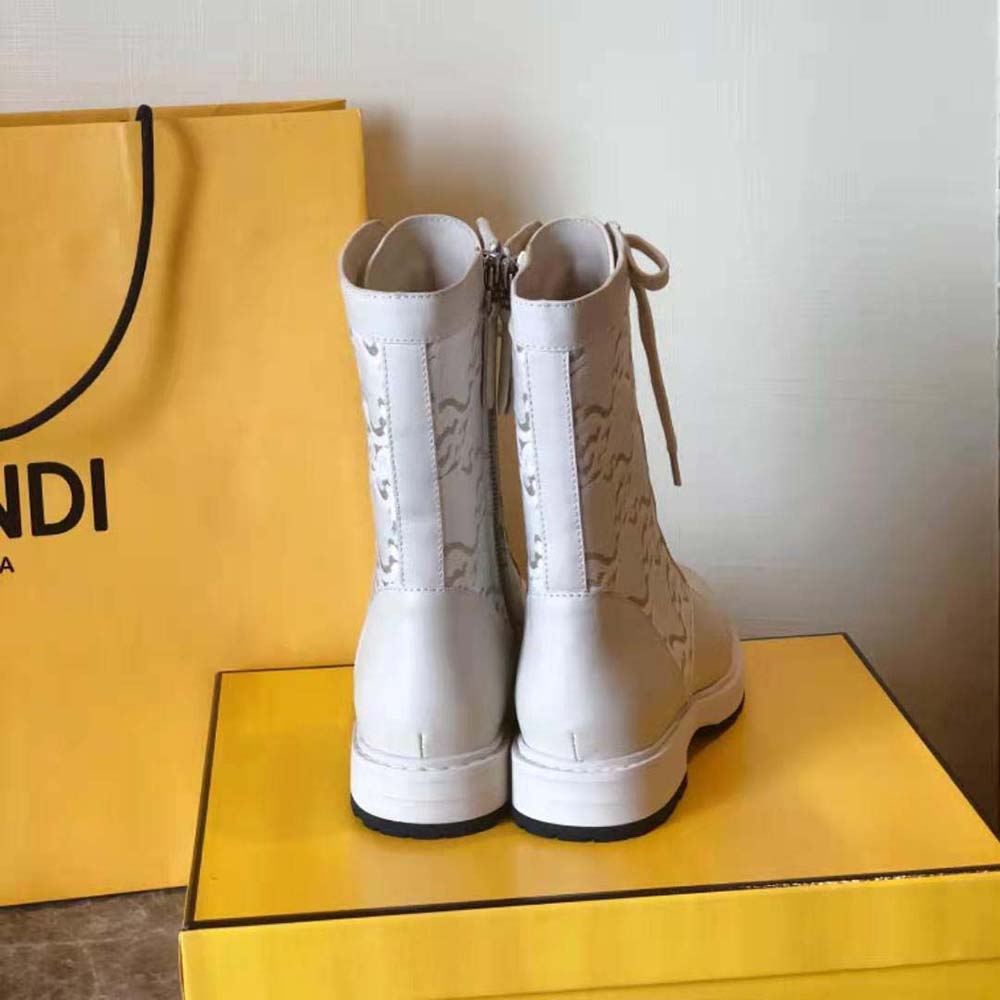 Fendi Women Signature White Leather Biker Boots
