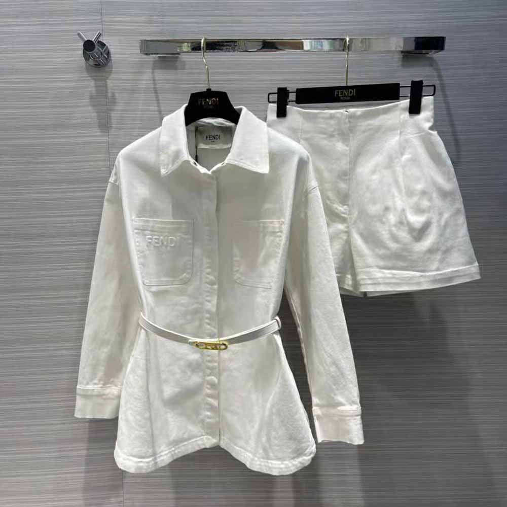 Fendi Women Single-Breasted Go-To White Denim Go-To Jacket
