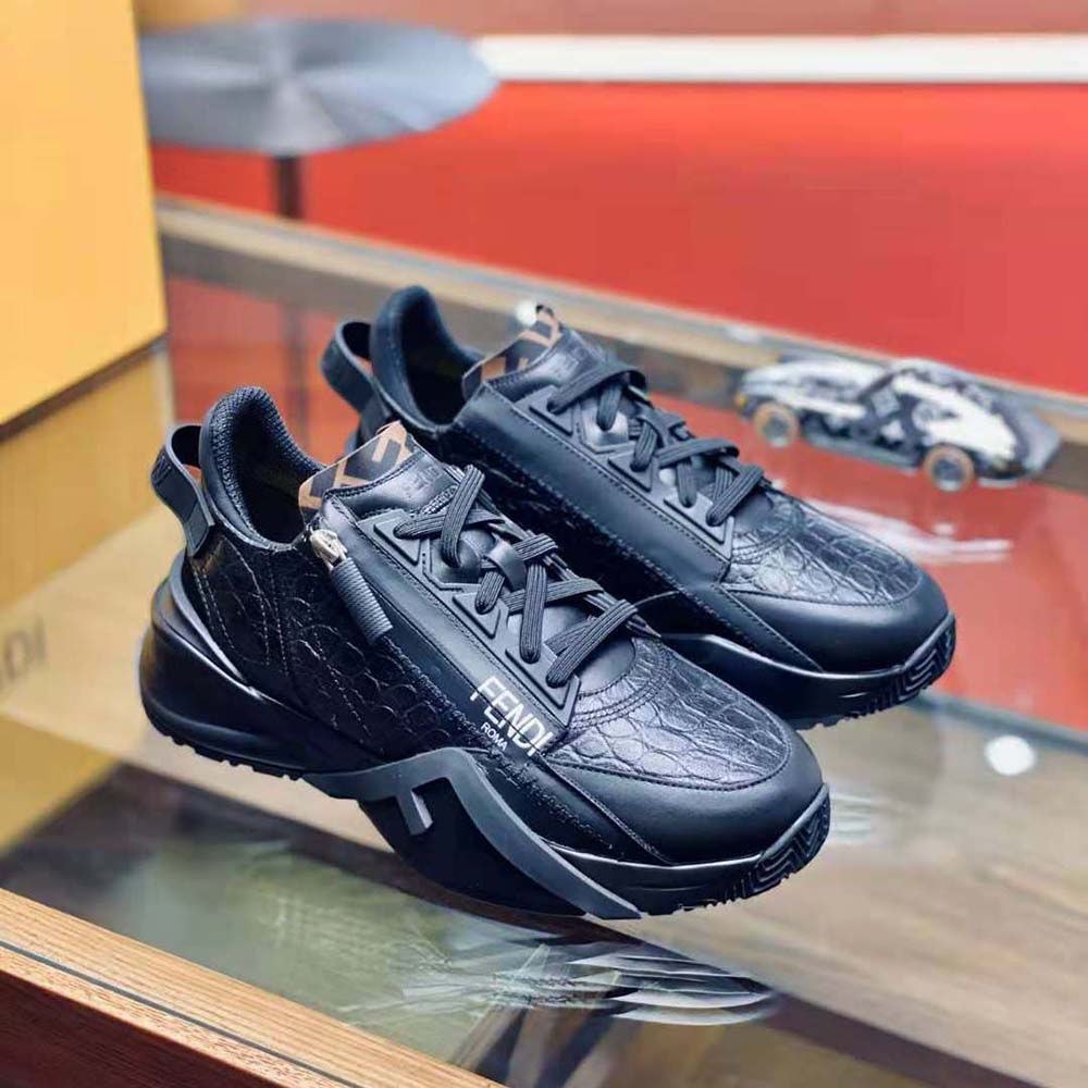 Fendi Men Sneakers Black Caiman Low-Tops