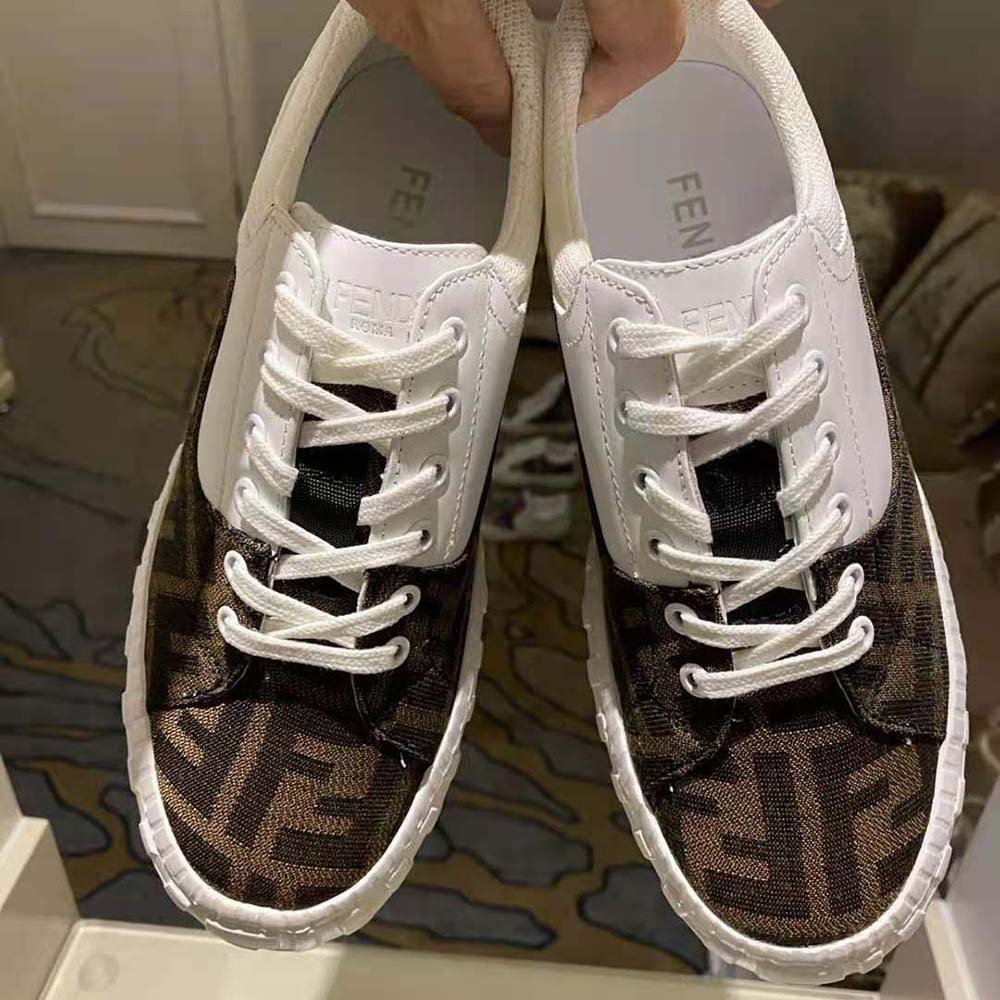 Fendi Women Sneakers Brown Fabric Low-Tops-White