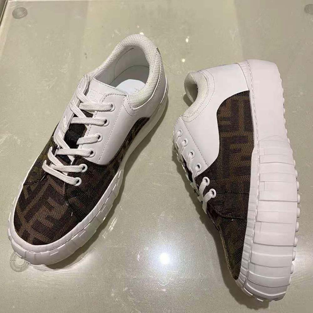 Fendi Women Sneakers Brown Fabric Low-Tops-White