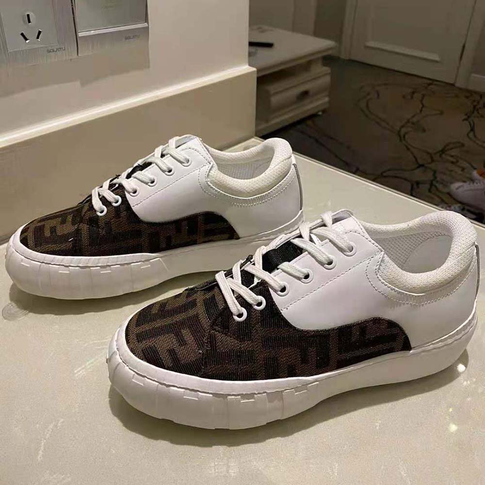 Fendi Women Sneakers Brown Fabric Low-Tops-White