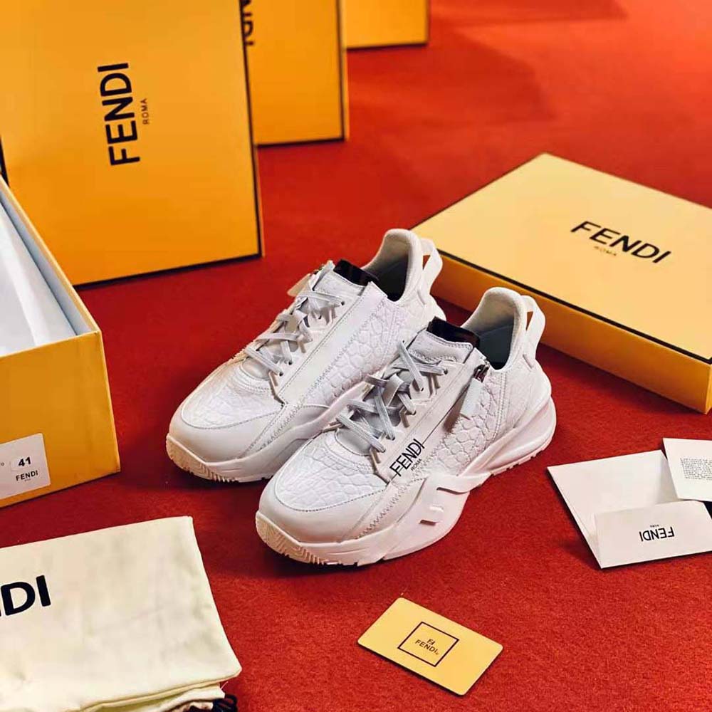 Fendi Men Sneakers White Caiman Low-Tops