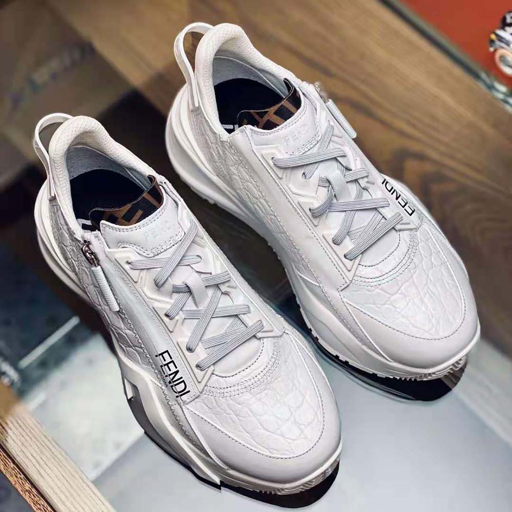 Fendi Men Sneakers White Caiman Low-Tops
