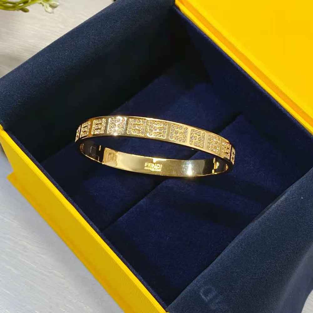 Fendi Women Stiff Narrow-Band FF Bracelet Gold-Colored