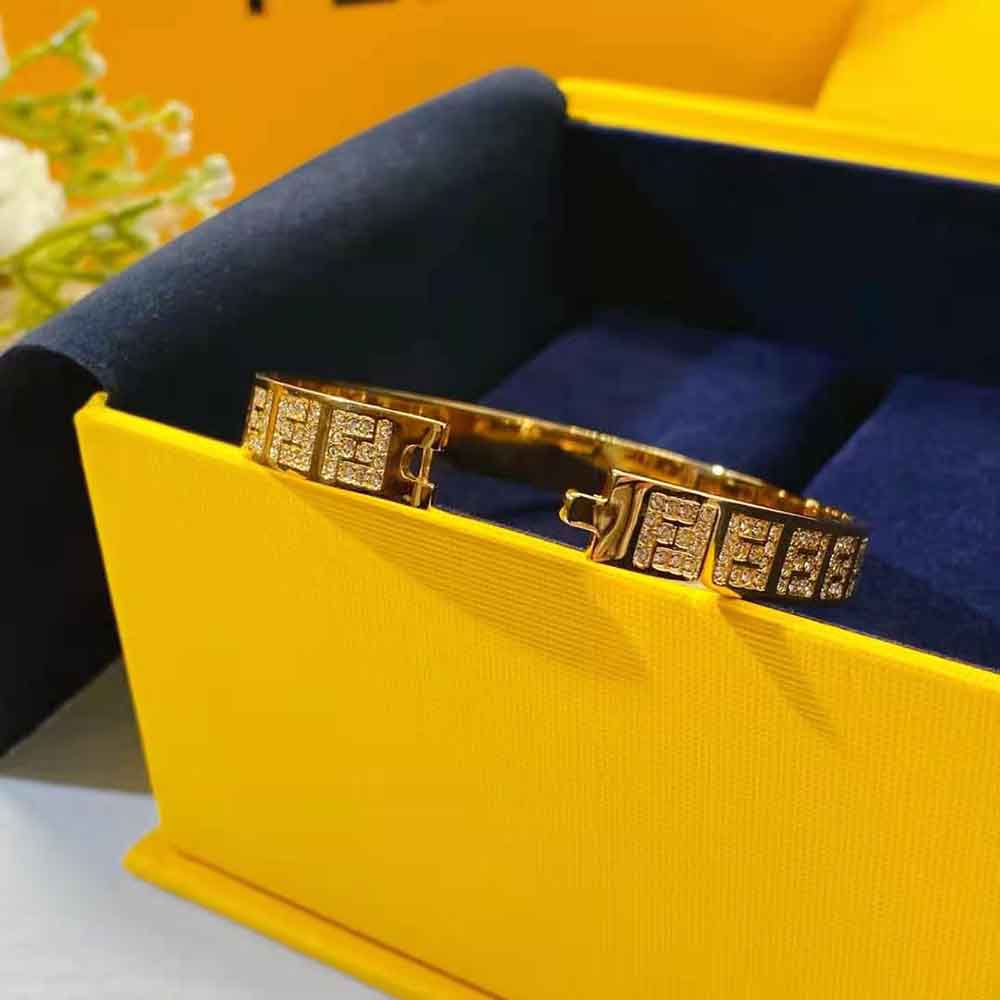 Fendi Women Stiff Narrow-Band FF Bracelet Gold-Colored